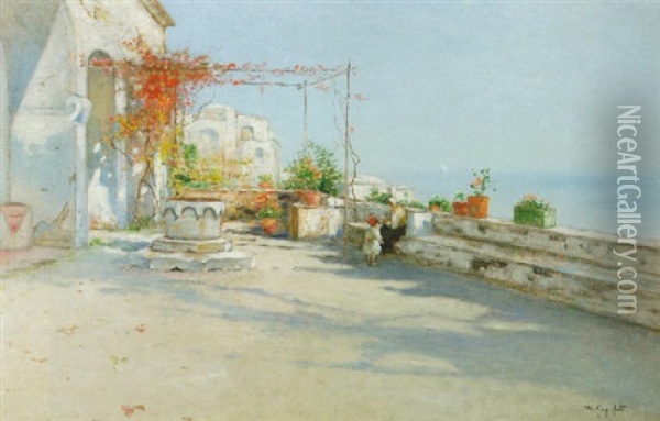 Kvinna Och Barn Pa Terrass, Venedig Oil Painting - Wilhelm von Gegerfelt