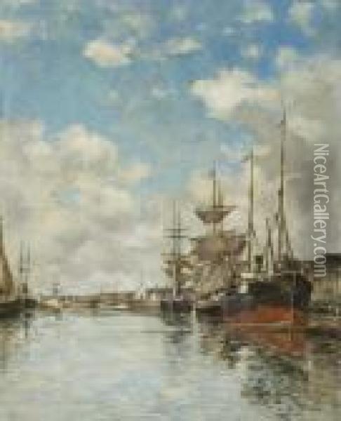 Deauville. Le Bassin. Oil Painting - Eugene Boudin