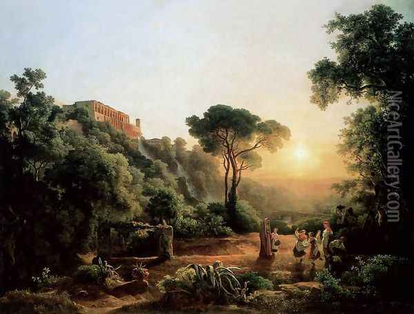 Landscape near Tivoli with Vintager Scens 1846 Oil Painting - Karoly, the Elder Marko