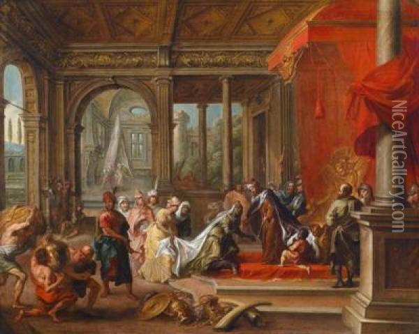 Die Konigin Von Saba Vor Konig Salomo Oil Painting - Frans II Francken