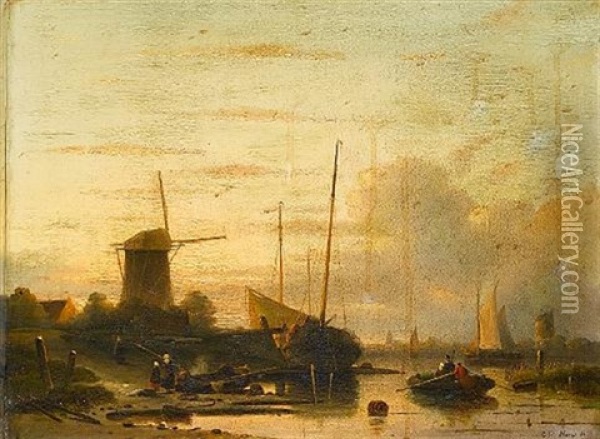 Dutch River Landscape Oil Painting - Cornelis Petrus T' Hoen