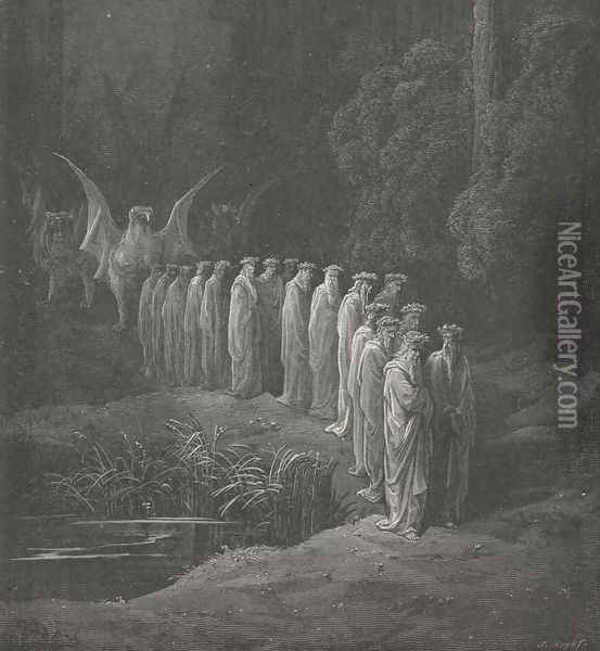By two and two, with flower-de-luces crown'd. (Canto XXIX., line 90) Oil Painting - Gustave Dore