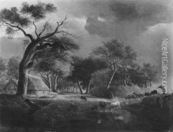Landschaft Bei Aufziehendem Gewitter Oil Painting - Johann Heinrich Menken