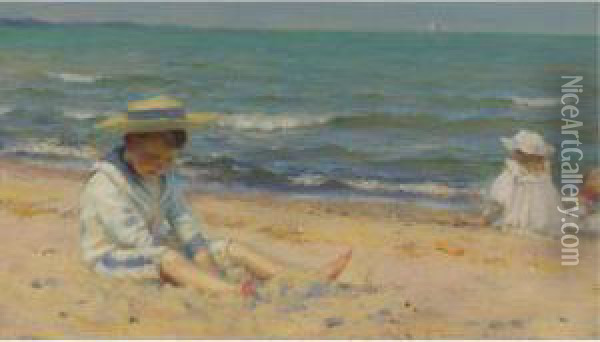 On The Beach, Lake Erie Oil Painting - Charles Curran