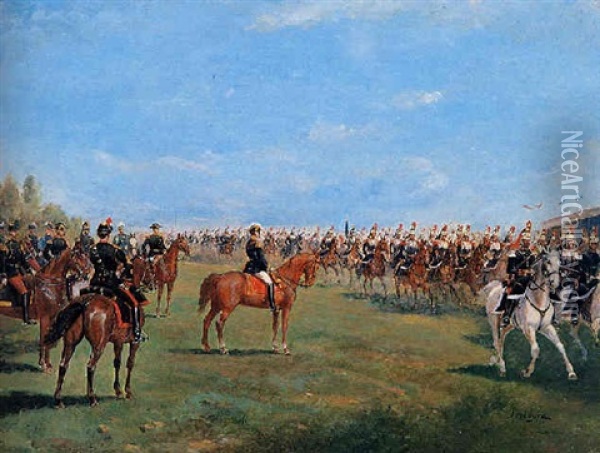Napoleon Iii Pasando Revista Oil Painting - Paul Emile Leon Perboyre