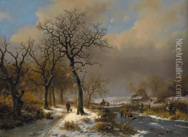 A Winter Landscape Oil Painting - Frederik Marianus Kruseman
