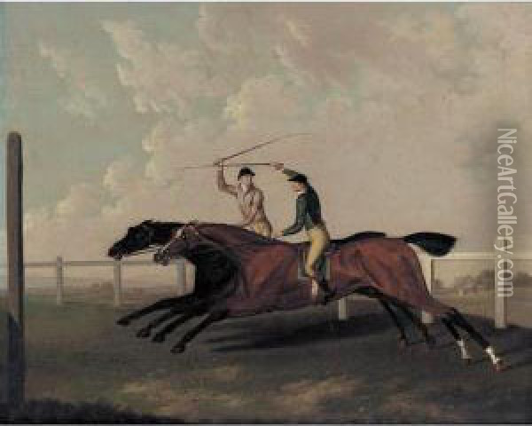 The Match Race At Epsom Between Little Driver And Aaron, May 16, 1754 Oil Painting - Charles Towne