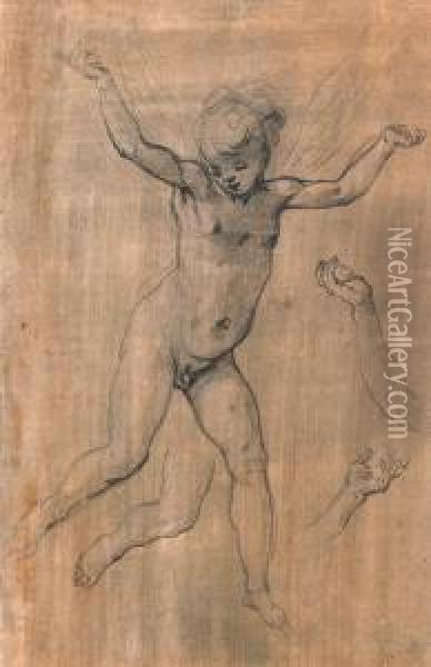 Empoli
An Angel In Flight, Arms Outstretched, With Subsidiary Studies Ofthe Arms And Right Leg
Black And White Chalk On Brown Prepared Paper Oil Painting - (Jacopo Chimenti) Empoli