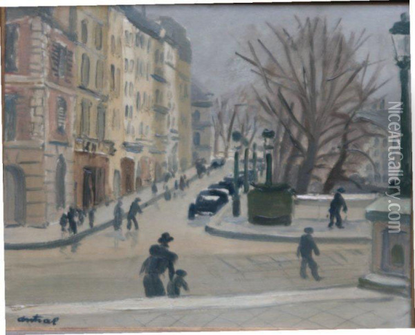 Scene De Rue Animee Oil Painting - Louis R. Antral