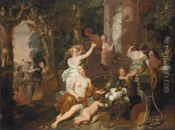 Nymphs And Bacchantes Paying Homage At The Temple Of Flora Oil Painting - Gerard de Lairesse