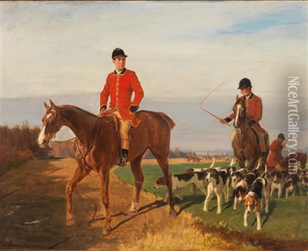 Hunters With Their Pack Oil Painting - Wilhelm M. Richter