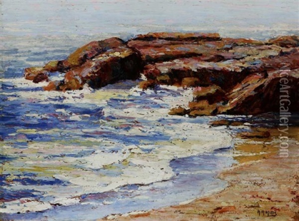 Waves And Rocks, Laguna Oil Painting - Anna Althea Hills
