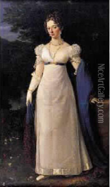 Portrait D'une Femme En Robe Blanche Oil Painting - Karl Peter Goebel