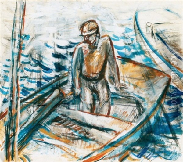Balatoni Halasz (fisherman By The Lake Balaton) Oil Painting - Jozsef Egry