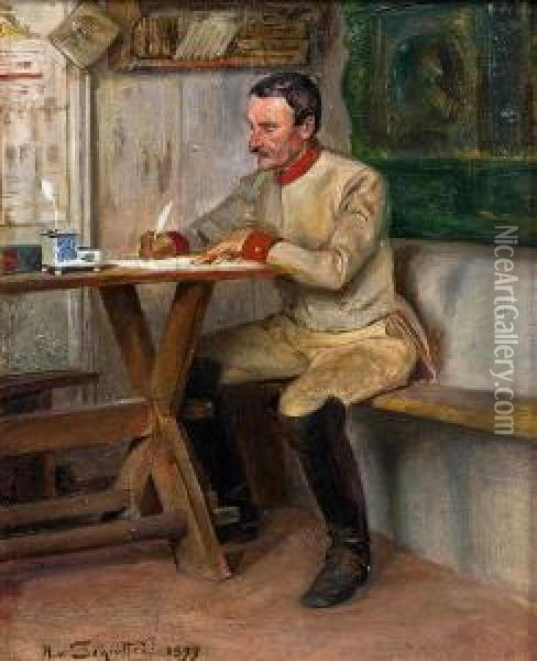 Der Briefschreiber Oil Painting - Alfred Von Schrotter