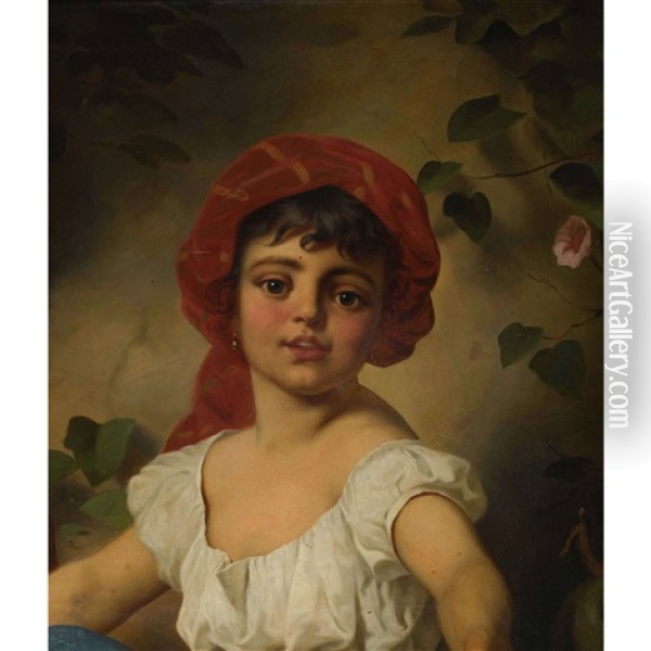 Bildnis Eines Madchens Mit Rotem Kopftuch Oil Painting - Friedrich von Amerling