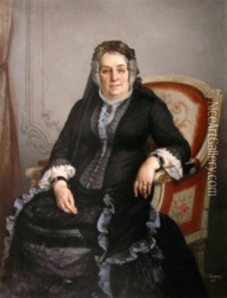Portrait De Mme Richou Oil Painting - Jules Eugene Lenepveu
