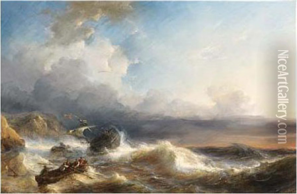 A Shipwreck In Rough Seas Oil Painting - Louise Meyer