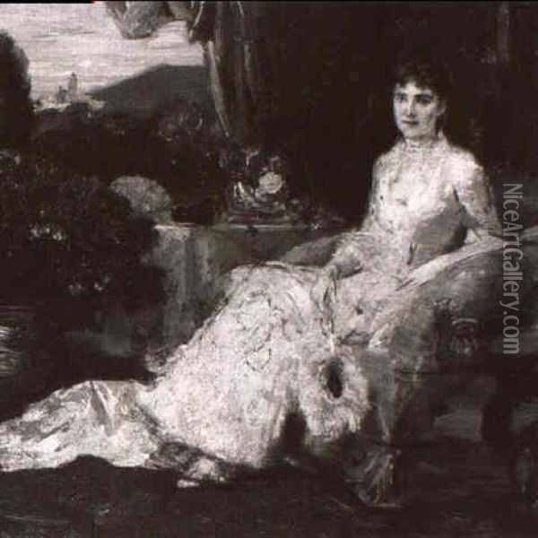 Elisabeth Freifrau Von Cramer-klett Auf Einem Sessel Vor Tisch Sitzend Oil Painting - Friedrich August von Kaulbach