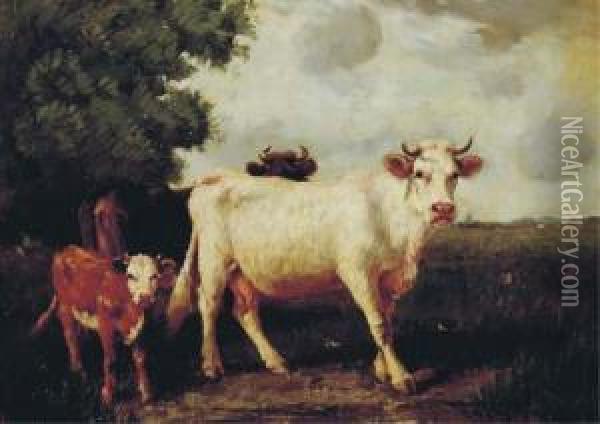 Cattle In A Pasture Oil Painting - Emile van Marcke de Lummen