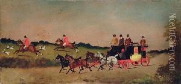 A Coach And Four Passing The Hunt Oil Painting - Philip H. Rideout