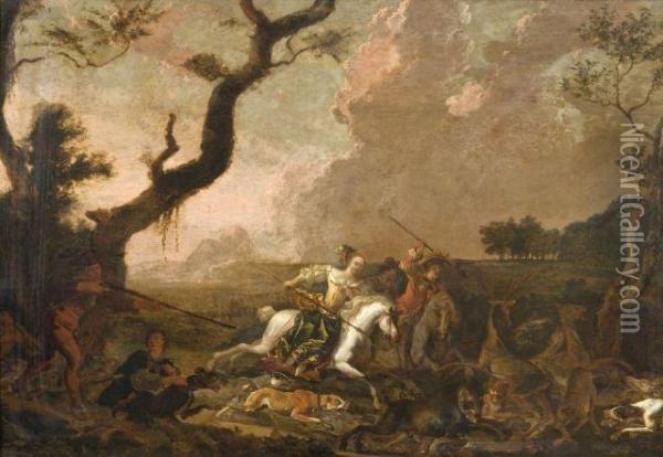 Scene De Chasse Au Sanglier Oil Painting - Abraham Hondius