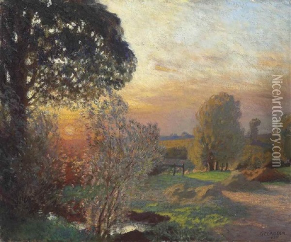 Tranquil Sunset - September Oil Painting - Sir George Clausen