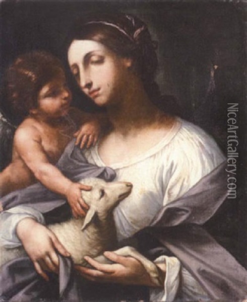 Saint Agnes Oil Painting - Simone Cantarini