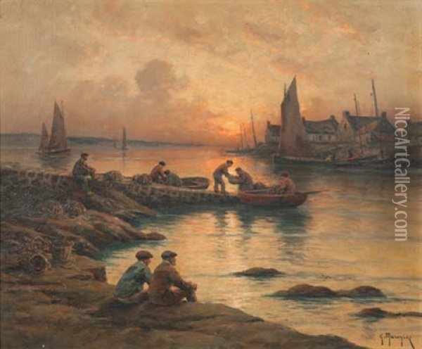 Port Breton Au Crepuscule Oil Painting - Georges Philibert Charles Maroniez