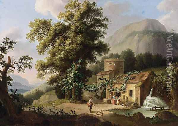 View of the Copper-Mill in Vietri c. 1773 Oil Painting - Jacob Philipp Hackert