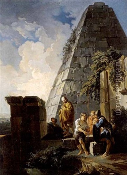 Manner Im Gesprach Vor Der Cestius-pyramide Oil Painting - Giovanni Paolo Panini