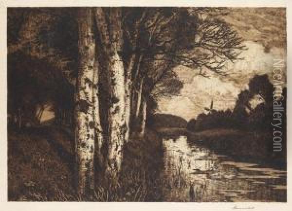Landschaft Bei Worpswede, Birken Am Kanal Oil Painting - Am Hans Ende