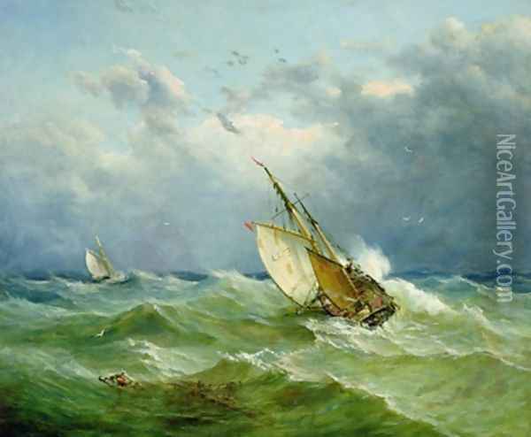 Lowestoft Trawler in Rough Weather Oil Painting - John Moore