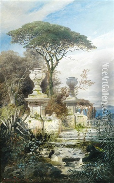 Im Park Einer Villa An Sudlicher Kuste Oil Painting - Ludwig Dittweiler