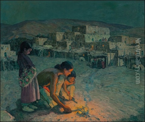 Moonlight, Pueblo De Taos Oil Painting - Eanger Irving Couse