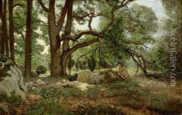 Lesende Dame Im Wald, Wohl Rose Maireau Oil Painting - Francois Louis Francais