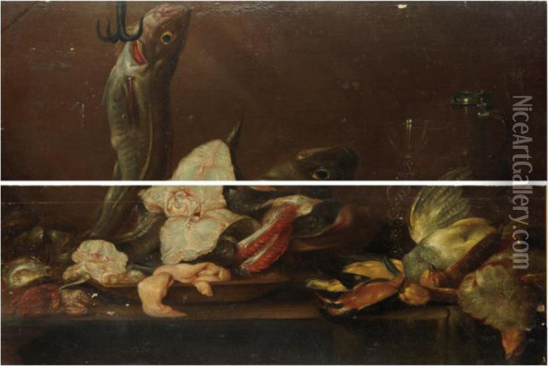 Still Life With Fish, Game And Tableware Oil Painting - Alexander Adriaenssen