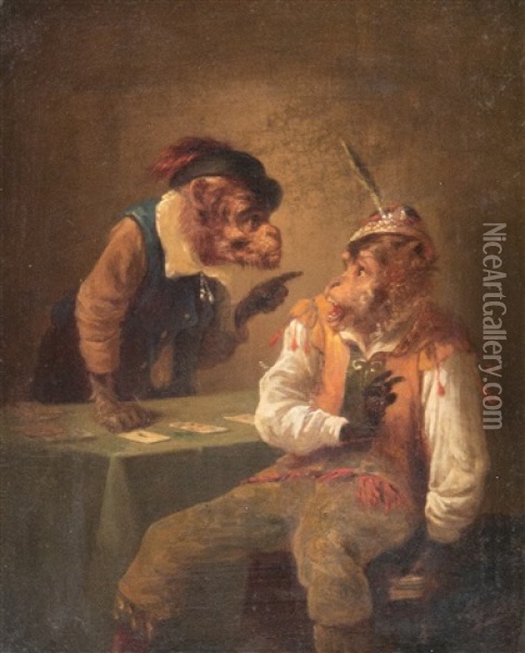 Card Playing Monkeys Oil Painting - Zacharias Noterman