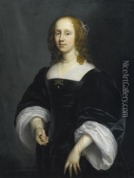 Portrait Of A Lady In Black Oil Painting - Cornelis Jonson Van Ceulen