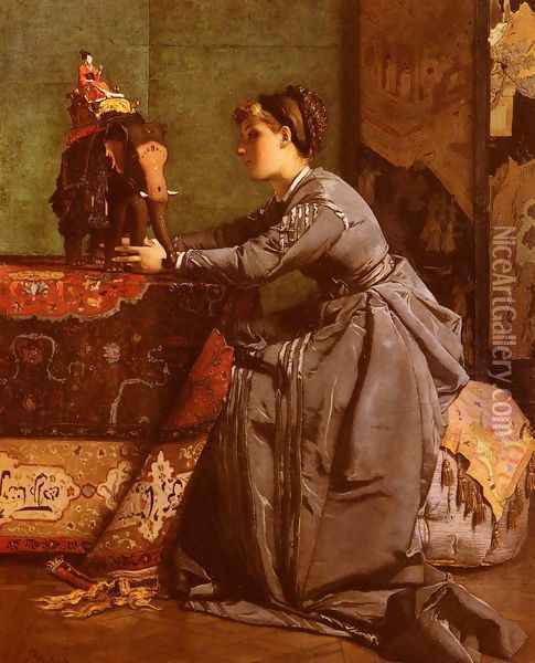 L'Inde A Paris; Le Bibelot Exotique (India in Paris: The Exotic Curio) Oil Painting - Alfred Stevens