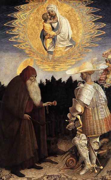 Apparition of the Virgin to Sts Anthony Abbot and George 1445 Oil Painting - Antonio Pisano (Pisanello)