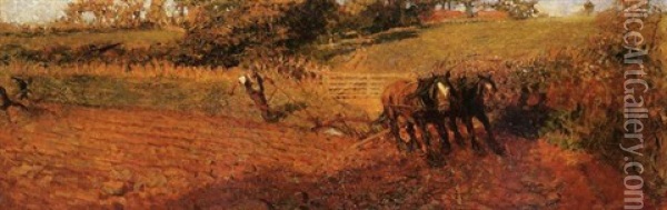 Autumn Ploughing Oil Painting - Sir Alfred East