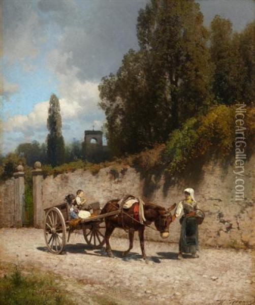 The Donkey Cart Oil Painting - Herman Herzog