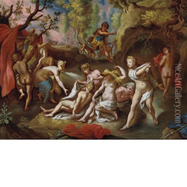 Actaeon Coming Upon Diana And Her Nymphs Oil Painting - Adam Elsheimer