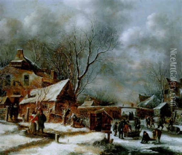 Hollandische Winterlandschaft Oil Painting - Nicolaes Molenaer