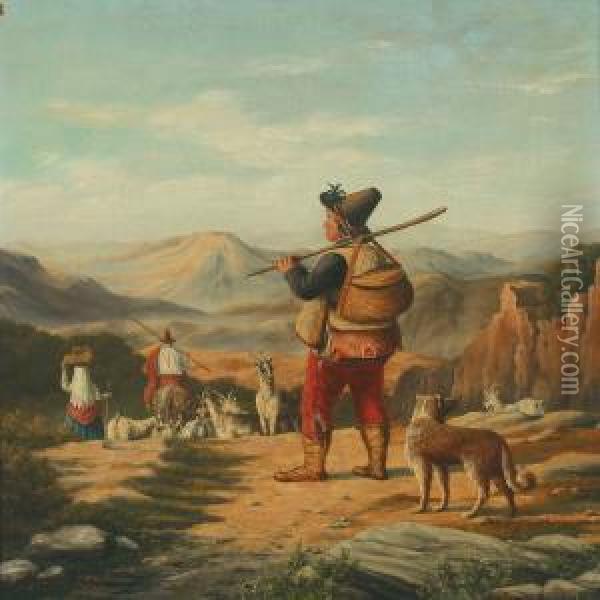 Mountain Scenery With Italian Shepherds Oil Painting - Frederik Ludwig Storch