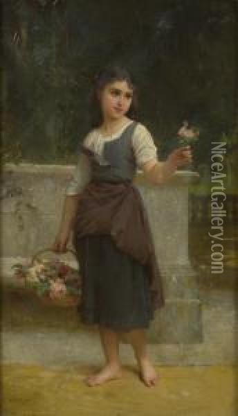 The Flower Girl Oil Painting - Emile Munier