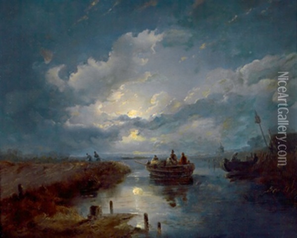 Hollandische Landschaft Bei Nacht Oil Painting - Remigius Adrianus van Haanen