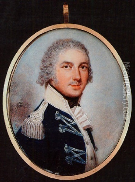Lieutenant Colonel Patrick Maxwell, Wearing The Uniform Of The 19th Light Dragoons, Blue Coat With Cream Facings Oil Painting - John Downman