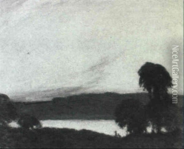 Landscape At Twilight Oil Painting - Willard Leroy Metcalf